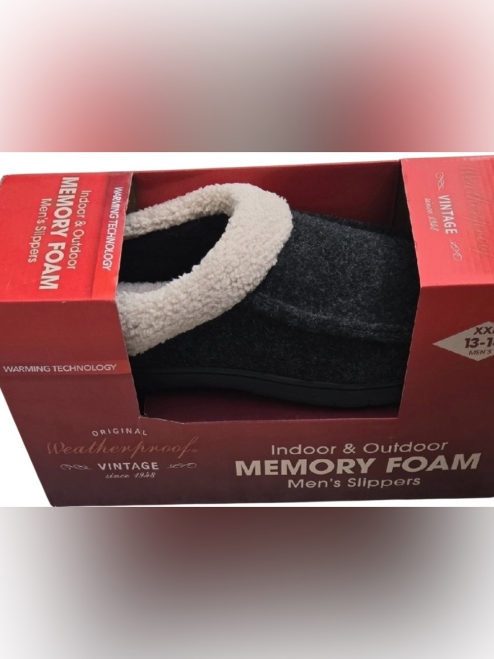 dearfoams Men's Gray Wool-Feel Slip-On Slippers with Cream Sherpa Collar